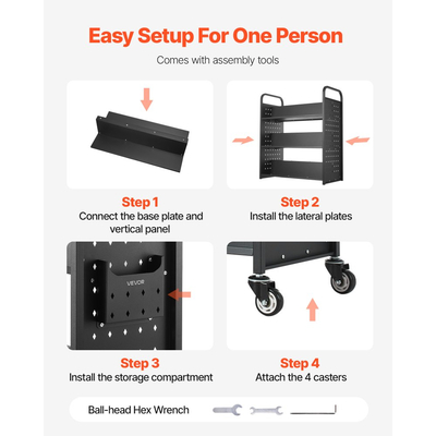 Τροχαίο καρότσι βιβλιοθήκης VEVOR, χωρητικότητας 150 kg, καρότσι βιβλιοθήκης 97 x 51,5 x 122,5 cm, ράφια διπλής όψης σε σχήμα W με κλειδώσιμες ρόδες 76,2 mm, καρότσι βιβλιοθήκης για ράφια σπιτιού, γραφείου και σχολείου, μαύρο