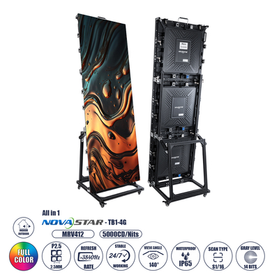 GLOBOSTAR® STANDWALL 41009 Διαφημιστικό Stand Προβολής / Οθόνη Video Wall P2.5 Καμπίνα 64x192cm LED 216W 3840Hz 160000 Dots ≥5000cd/㎡ Nits AC 220-240V Εξωτερικού Χώρου IP65 Full Color S1/16 14Bits - Κάρτα NovaStar MRV412 - Controller TB1-4G - Kinglight SMD1415 & CZCL Driver - Μ64 x Π8 x Υ192cm - 2 Χρόνια Εγγύηση