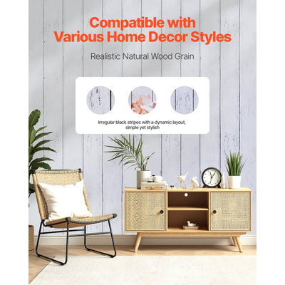 Ταπετσαρία τοίχου VEVOR Peel and Stick, 45cm x 15m Χαρτί επαφής λευκό με υφή ξύλου, αδιάβροχο, αυτοκόλλητο, εύκολο στον καθαρισμό και ξεφλούδισμα, διακοσμητικό βινύλιο τοίχου, για υπνοδωμάτιο, κουζίνα, γραφείο, μπάνιο, γραφείο