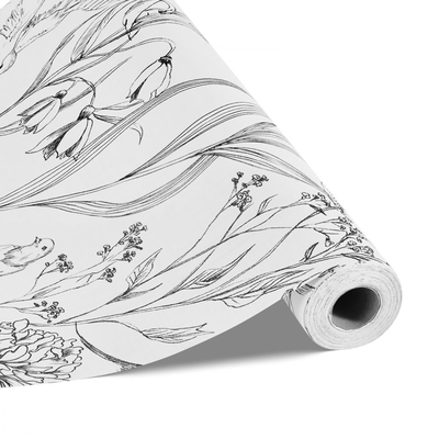 Ταπετσαρία τοίχου VEVOR Peel and Stick, 45cm x 10m Χαρτί επαφής Λευκό Γραμμικό Τέχνη Βοτανικό Λουλούδι Αδιάβροχο Αυτοκόλλητο, Εύκολο στον καθαρισμό Διακοσμητικό τοίχου Βινύλιο Ρολό για Υπνοδωμάτιο, Κουζίνα, Γραφείο, Μπάνιο
