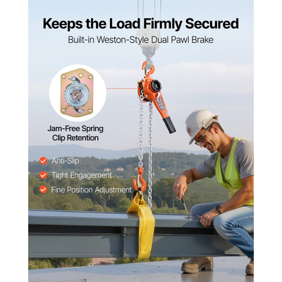 Αλυσίδα χειροκίνητης ανύψωσης VEVOR με μοχλό, χωρητικότητα 1T 1000KG βαρέως τύπου, αλυσίδα από κράμα χάλυβα G80 ανύψωσης 3M με μηχανικό φρένο διπλής αγκίστρωσης, περιστρεφόμενοι γάντζοι 360°, για αποθήκη και γκαράζ
