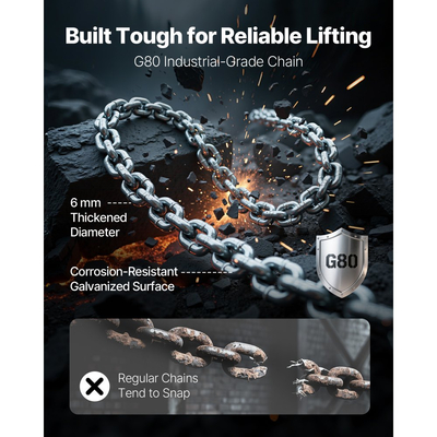 Αλυσίδα χειροκίνητης ανύψωσης VEVOR με μοχλό, χωρητικότητα 1T 1000KG βαρέως τύπου, αλυσίδα από κράμα χάλυβα G80 ανύψωσης 3M με μηχανικό φρένο διπλής αγκίστρωσης, περιστρεφόμενοι γάντζοι 360°, για αποθήκη και γκαράζ