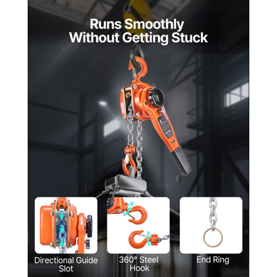Αλυσίδα χειροκίνητης ανύψωσης VEVOR με μοχλό, χωρητικότητα 1T 1000KG βαρέως τύπου, αλυσίδα από κράμα χάλυβα G80 ανύψωσης 3M με μηχανικό φρένο διπλής αγκίστρωσης, περιστρεφόμενοι γάντζοι 360°, για αποθήκη και γκαράζ