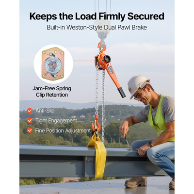 Αλυσίδα χειροκίνητης ανύψωσης VEVOR με μοχλό, χωρητικότητα 3T 3000KG βαρέως τύπου, αλυσίδα από κράμα χάλυβα 3M Lift G80 με μηχανικό φρένο διπλής αγκίστρωσης, περιστρεφόμενοι γάντζοι 360°, για αποθήκη και γκαράζ