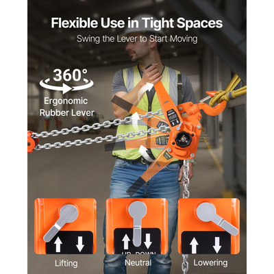 Αλυσίδα χειροκίνητης ανύψωσης VEVOR με μοχλό, χωρητικότητα 6T 6000KG βαρέως τύπου, αλυσίδα από κράμα χάλυβα G80 ανύψωσης 3M με μηχανικό φρένο διπλής αγκίστρωσης, περιστρεφόμενοι γάντζοι 360°, για αποθήκη και γκαράζ