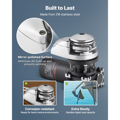 VEVOR Κάθετο Βαρούλκο Ψαρέματος, 12V DC 1100W, Συστήματα Αγκύρωσης Βαρούλκου Κατάλληλα για Αλυσίδα 6,35 mm ή Νάιλον Σχοινί 14,3 & 15,9 mm, Μέγιστη Ροπή 320 kg, Κατασκευή από Ανοξείδωτο Ατσάλι 316, για Σκάφη 6-11 m