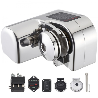 Οριζόντιο βαρούλκο ψαρέματος VEVOR, 12V DC 600W, Συστήματα αγκύρωσης βαρούλκου κατάλληλο για αλυσίδα 6,35 mm ή νάιλον σχοινί 14,3 & 15,9 mm, Μέγιστη έλξη 260 kg, κατασκευή από ανοξείδωτο χάλυβα 316, για σκάφη 7-9 m