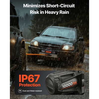 Ηλεκτρικό βαρούλκο VEVOR, χωρητικότητα φορτίου 4500 kg, βαρούλκο φορτηγού 12V DC με συνθετικό σχοινί Φ8.9 mm x 27.4 m, ασύρματο και ενσύρματο τηλεχειριστήριο, αδιάβροχο IP67 για ρυμούλκηση εκτός δρόμου SUV, τζιπ, ρυμουλκούμενου σκάφους