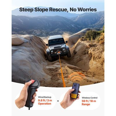 Ηλεκτρικό βαρούλκο VEVOR, χωρητικότητα φορτίου 5400 kg, βαρούλκο φορτηγού 12V DC με συνθετικό σχοινί Φ9.1 mm x 23 m, ασύρματο και ενσύρματο τηλεχειριστήριο, αδιάβροχο IP55 για ρυμούλκηση εκτός δρόμου SUV, τζιπ, ρυμουλκούμενου σκάφους
