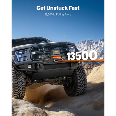 Ηλεκτρικό βαρούλκο VEVOR, χωρητικότητα φορτίου 6100 kg, βαρούλκο φορτηγού 12V DC με συνθετικό σχοινί Φ9,5 mm x 28 m, ασύρματο και ενσύρματο τηλεχειριστήριο, αδιάβροχο IP67 για ρυμούλκηση εκτός δρόμου SUV, τζιπ, ρυμουλκούμενου σκάφους