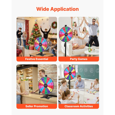 Τροχός Βραβείων VEVOR 610 mm, Τροχός Βραβείων 14 Θέσεων με Βάση, Ρουλέτα Win Fortune με Ρυθμιζόμενο Ύψος και 2 Μαρκαδόρους, 6 Χρώματα, Εύκολη Συναρμολόγηση, για Party Pub Trade Show Carnival