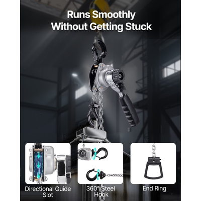 Αλυσίδα χειροκίνητης ανύψωσης VEVOR με μοχλό, χωρητικότητα 1/2T 500KG βαρέως τύπου, ανύψωση 1,5M από κράμα χάλυβα G80 με μηχανικό φρένο διπλής αγκίστρωσης, περιστρεφόμενοι γάντζοι 360°, για αποθήκη και γκαράζ