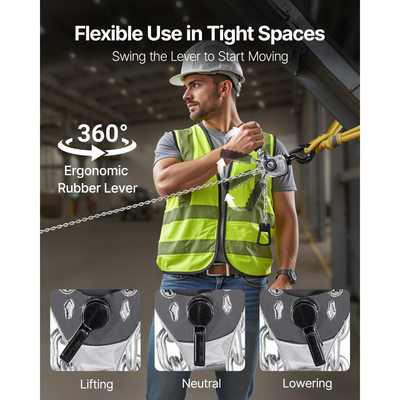 Αλυσίδα χειροκίνητης ανύψωσης VEVOR, χωρητικότητας 1/2T 500KG βαρέως τύπου, αλυσίδα από κράμα χάλυβα G80 ανύψωσης 3M με μηχανικό φρένο διπλής αγκίστρωσης, περιστρεφόμενοι γάντζοι 360°, για αποθήκη και γκαράζ κατασκευών
