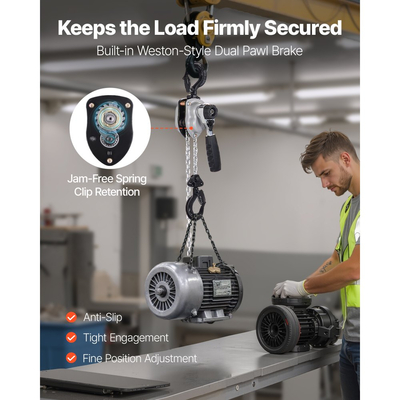Αλυσίδα χειροκίνητης ανύψωσης VEVOR με μοχλό, χωρητικότητα 1/4T 250KG βαρέως τύπου, ανύψωση 1,5M από κράμα χάλυβα G80 με μηχανικό φρένο διπλής αγκίστρωσης, περιστρεφόμενοι γάντζοι 360°, για αποθήκη και γκαράζ