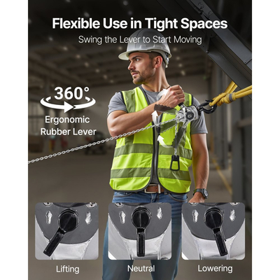 Αλυσίδα χειροκίνητης ανύψωσης VEVOR με μοχλό, χωρητικότητα 1/4T 250KG βαρέως τύπου, ανύψωση 1,5M από κράμα χάλυβα G80 με μηχανικό φρένο διπλής αγκίστρωσης, περιστρεφόμενοι γάντζοι 360°, για αποθήκη και γκαράζ