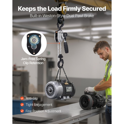 Αλυσίδα χειροκίνητης ανύψωσης VEVOR με μοχλό, χωρητικότητα 1/4T 250KG βαρέως τύπου, αλυσίδα από κράμα χάλυβα G80 ανύψωσης 3M με μηχανικό φρένο διπλής αγκίστρωσης, περιστρεφόμενοι γάντζοι 360°, για αποθήκη και γκαράζ