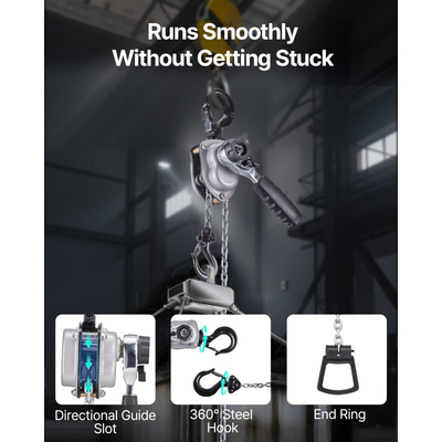 Αλυσίδα χειροκίνητης ανύψωσης VEVOR με μοχλό, χωρητικότητα 1/4T 250KG βαρέως τύπου, αλυσίδα από κράμα χάλυβα G80 ανύψωσης 3M με μηχανικό φρένο διπλής αγκίστρωσης, περιστρεφόμενοι γάντζοι 360°, για αποθήκη και γκαράζ