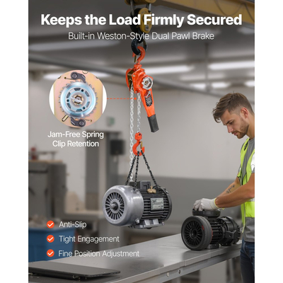 Αλυσίδα χειροκίνητης ανύψωσης VEVOR, χωρητικότητας 3/4T 750KG βαρέως τύπου, αλυσίδα από κράμα χάλυβα G80 ανύψωσης 3M με μηχανικό φρένο διπλής αγκίστρωσης, περιστρεφόμενοι γάντζοι 360°, για αποθήκη και γκαράζ κατασκευών