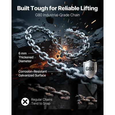 Αλυσίδα χειροκίνητης ανύψωσης VEVOR με μοχλό, χωρητικότητα 3/4T 750KG βαρέως τύπου, ανυψωτική αλυσίδα 6M από κράμα χάλυβα G80 με μηχανικό φρένο διπλής αγκίστρωσης, περιστρεφόμενοι γάντζοι 360°, για αποθήκη και γκαράζ
