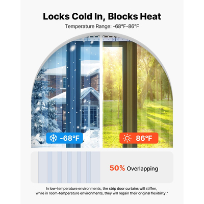 VEVOR Διαφανής Λωρίδα Κουρτίνας PVC, Ύψος 2,1 m x Πλάτος 0,9 m x Πάχος 2 mm, 6 τεμάχια Λωρίδες Κουρτίνας για Ψυγείο Κατάψυξης, Θερμομονωτικές Λωρίδες Πλαστικής Πόρτας για Αποθήκη, Κατάψυξη, Πόρτες Γκαράζ