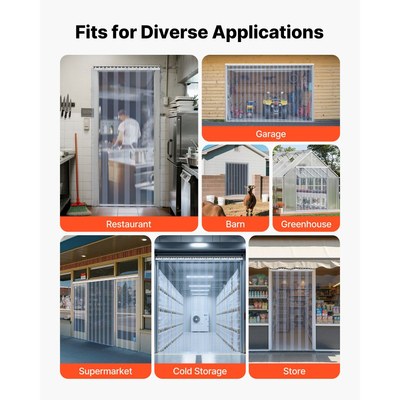 VEVOR Διαφανής Λωρίδα Κουρτίνας PVC, Ύψος 2,1 m x Πλάτος 0,96 m x Πάχος 2 mm, 6 τεμάχια Λωρίδες Κουρτίνας για Ψυγείο Κατάψυξης, Θερμομονωτικές Λωρίδες Πλαστικής Πόρτας για Αποθήκη, Κατάψυξη, Πόρτες Γκαράζ