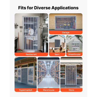 VEVOR Διαφανής Λωρίδα Κουρτίνας PVC, Ύψος 2,4 m x Πλάτος 1,5 m x Πάχος 2 mm, 10 τεμάχια Λωρίδες Κουρτίνας για Ψυγείο Κατάψυξης, Λείες Αδιάβροχες Λωρίδες Πλαστικής Πόρτας για Αποθήκη, Κατάψυξη, Πόρτες Γκαράζ