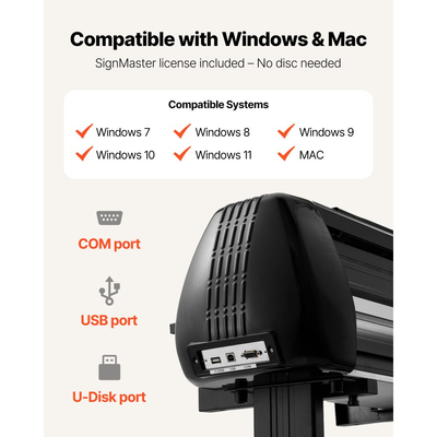 Μηχανή κοπής βινυλίου VEVOR, μέγιστο πλάτος τροφοδοσίας 870 mm, διπλές λεπίδες, ρυθμιζόμενη δύναμη και ταχύτητα, οθόνη LED, εκτυπωτής κοπής βινυλίου plotter με λογισμικό Signmaster για συμβατότητα με Windows και macOS