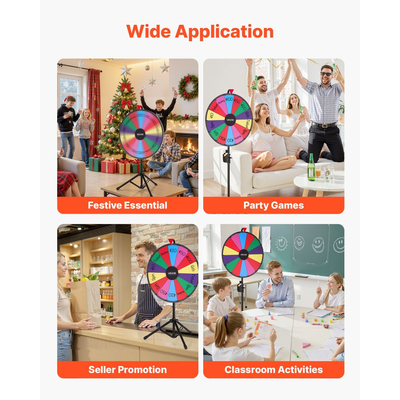 Τροχός Βραβείων VEVOR 610 mm, Τροχός Βραβείων 14 Θέσεων με Τρίποδο, Ρουλέτα Win Fortune με Ρυθμιζόμενο Ύψος και 2 Μαρκαδόρους, 6 Χρώματα, Εύκολη Συναρμολόγηση, για Party Pub Trade Show Carnival