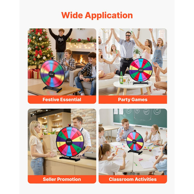 Τροχός Βραβείων VEVOR 610 mm, Τροχός Βραβείων 14 Θέσεων με Βάση, Επιτραπέζια Ρουλέτα Τύχης με Ξηρό Σβήσιμο και 2 Μαρκαδόρους, 6 Χρώματα, Εύκολη Συναρμολόγηση, για Πάρτι, Παμπ, Εμπορική Έκθεση, Καρναβάλι, Εκδηλώσεις