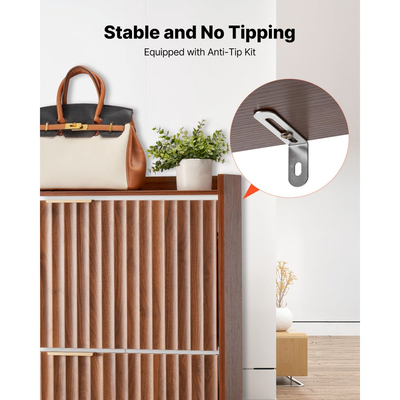 Παπουτσοθήκη VEVOR με 2 αναδιπλούμενα συρτάρια, Ντουλάπι αποθήκευσης παπουτσιών Mid-Century με συσκευή κατά της ανατροπής, Ανεξάρτητη ραβδωτή θήκη οργάνωσης παπουτσιών, Ιδανική για είσοδο, διάδρομο, υπνοδωμάτιο, σαλόνι, καρυδιά