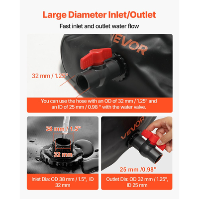 Κύστη αποθήκευσης νερού VEVOR, Δεξαμενή αποθήκευσης νερού 113L, Κύστη μαλακής σακούλας από PVC 1000D με πάχος, Πτυσσόμενη φορητή για άρδευση κήπου, κάμπινγκ, τροχόσπιτα, χρήση έκτακτης ανάγκης - Μαύρο