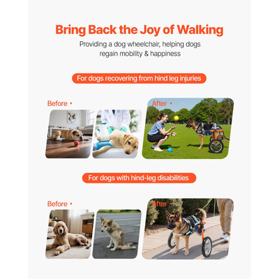 Αναπηρικό αμαξίδιο σκύλου VEVOR για πίσω πόδια, ελαφρύ 2 τροχούς, ρυθμιζόμενο σε ύψος, πλάτος και μήκος, καρότσι σκύλου με τροχούς απορρόφησης κραδασμών, για τραυματισμένους, ανάπηρους σκύλους 21,7-39,9 kg, μεγάλο