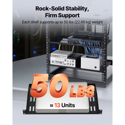 Ράφι rack διακομιστή VEVOR 1U, 4 τεμάχια, μέγιστο φέρον φορτίο 22,68 kg με αεριζόμενο πρόβολο, Ράφι τοίχου ή rack με δίσκο, βάθος 254 mm, καλή κυκλοφορία αέρα για εξοπλισμό δικτύου υπολογιστών γραφείου