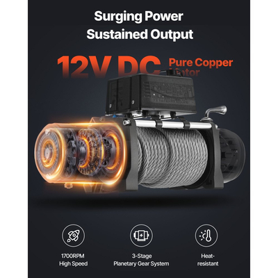 Ηλεκτρικό βαρούλκο VEVOR, χωρητικότητα φορτίου 4500 kg, βαρούλκο φορτηγού 12V DC με ατσάλινο σχοινί Φ8.3 mm x 19.8 m, ασύρματο και ενσύρματο τηλεχειριστήριο, αδιάβροχο IP55 για ρυμούλκηση SUV, τζιπ, ρυμουλκούμενου, σκάφους, εκτός δρόμου