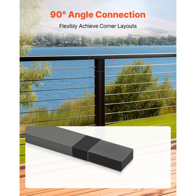 Συνδετήρες χειρολισθήρα VEVOR 2 τεμαχίων, Αξεσουάρ για κιγκλιδώματα σκαλοπατιών επίπεδης επέκτασης, Εξαρτήματα σύνδεσης χειρολισθήρα POM για ορθογώνια κιγκλιδώματα καλωδίων, Σύστημα ράγας καλωδίου καταστρώματος εξωτερικού χώρου, Ματ μαύρο, HT-04