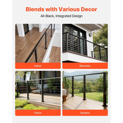 Συνδετήρες χειρολισθήρα VEVOR 2 τεμαχίων, Αξεσουάρ για κιγκλιδώματα σκαλοπατιών επίπεδης επέκτασης, Εξαρτήματα σύνδεσης χειρολισθήρα POM για ορθογώνια κιγκλιδώματα καλωδίων, Σύστημα ράγας καλωδίου καταστρώματος εξωτερικού χώρου, Ματ μαύρο, HT-04