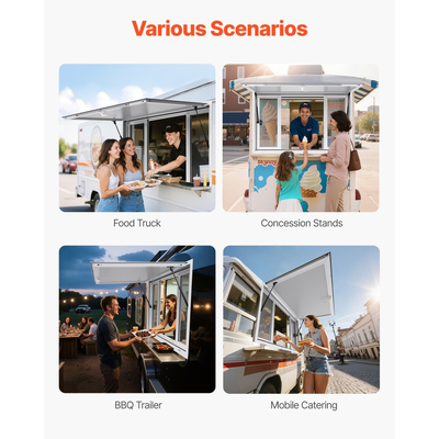 Παράθυρο VEVOR Concession 135x84 cm, Παράθυρο σέρβις από κράμα αλουμινίου για φορτηγό τροφίμων, Παράθυρο σερβιρίσματος με βάση έως 85 μοίρες με 4 συρόμενα παράθυρα, τέντα και γάντζο έλξης, για ρυμουλκούμενα μεταφοράς