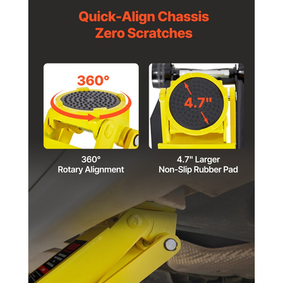 Γρύλος δαπέδου χαμηλού προφίλ VEVOR, χωρητικότητας 4 τόνων, ατσάλινος αγωνιστικός γρύλος δαπέδου με αντλία γρήγορης ανύψωσης διπλών εμβόλων, υδραυλικός ανυψωτήρας καροτσιού για SUV, εύρος ανύψωσης 100-545 mm, κίτρινο & μαύρο