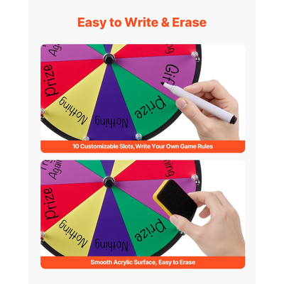 Τροχός Βραβείων VEVOR 305 mm, Τροχός Βραβείων 10 Θέσεων με Βάση, Επιτραπέζια Ρουλέτα Τύχης με Ξηρό Σβήσιμο και 2 Μαρκαδόρους, 5 Χρώματα, Εύκολη Συναρμολόγηση, για Πάρτι, Παμπ, Εμπορική Έκθεση, Καρναβάλι, Εκδηλώσεις