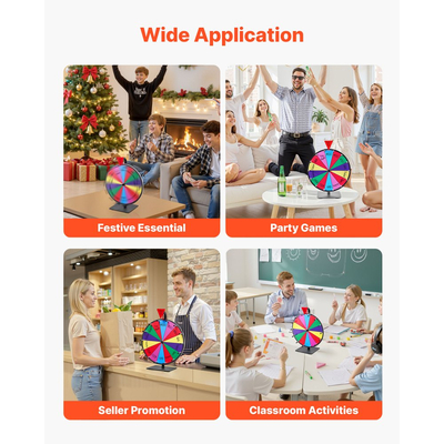 Τροχός Βραβείων VEVOR 305 mm, Τροχός Βραβείων 14 Θέσεων με Βάση, Επιτραπέζια Ρουλέτα Τύχης με Ξηρό Σβήσιμο και 2 Μαρκαδόρους, 6 Χρώματα, Εύκολη Συναρμολόγηση, για Πάρτι, Παμπ, Εμπορική Έκθεση, Καρναβάλι, Εκδηλώσεις