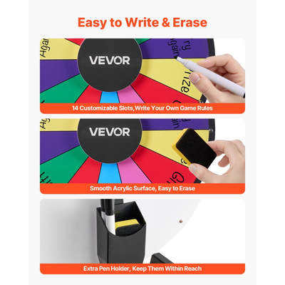 Τροχός Βραβείων VEVOR 457 mm, Τροχός Βραβείων 14 Θέσεων με Βάση, Επιτραπέζια Ρουλέτα Τύχης με Ξηρό Σβήσιμο και 2 Μαρκαδόρους, 6 Χρώματα, Εύκολη Συναρμολόγηση, για Πάρτι, Παμπ, Εμπορική Έκθεση, Καρναβάλι, Εκδηλώσεις