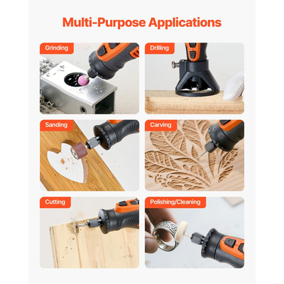 Κιτ ασύρματων περιστροφικών εργαλείων VEVOR 136 τεμαχίων, φορητό μίνι ηλεκτρικό περιστροφικό εργαλείο DC8V, 5 ταχύτητες 5000-30000RPM πολλαπλών χρήσεων εργαλεία DIY για χάραξη, τρίψιμο, στίλβωση, σκάλισμα, λείανση, κοπή, χειροτεχνίες DIY