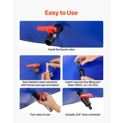 Κύστη αποθήκευσης νερού VEVOR 1000L μεγάλης χωρητικότητας, τσάντα νερού, φορητό & πτυσσόμενο δοχείο μαλακού νερού, στεγανή & ανθεκτική σε σχίσιμο δεξαμενή αποθήκευσης νερού έκτακτης ανάγκης από PVC για τροχόσπιτα & εξωτερική χρήση