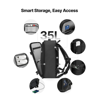 Σακίδιο ταξιδιού VEVOR κενού αέρος, 35L, Σακίδιο ταξιδιού συμπίεσης κενού αέρος με αντλία αέρα, πολλαπλές τσέπες και διαμερίσματα, αδιάβροχη βαλίτσα χειρός, τσάντα προσωπικής χρήσης, μαύρη