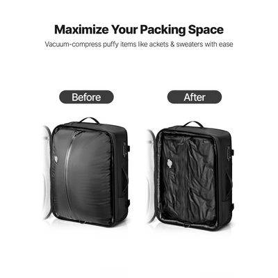 Σακίδιο ταξιδιού κενού VEVOR, 65L, επεκτεινόμενο σακίδιο ταξιδιού συμπίεσης με στεγανοποίηση κενού με αντλία, με κλειδαριά εγκεκριμένη από την TSA, σακίδιο Airback Vacpack, αδιάβροχη βαλίτσα χειρός, για επαγγελματικούς σκοπούς, μαύρο