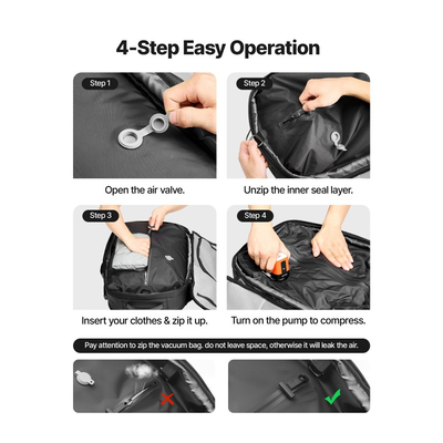 Σακίδιο ταξιδιού κενού VEVOR, 65L, επεκτεινόμενο σακίδιο ταξιδιού συμπίεσης με στεγανοποίηση κενού με αντλία, με κλειδαριά εγκεκριμένη από την TSA, σακίδιο Airback Vacpack, αδιάβροχη βαλίτσα χειρός, για επαγγελματικούς σκοπούς, γκρι