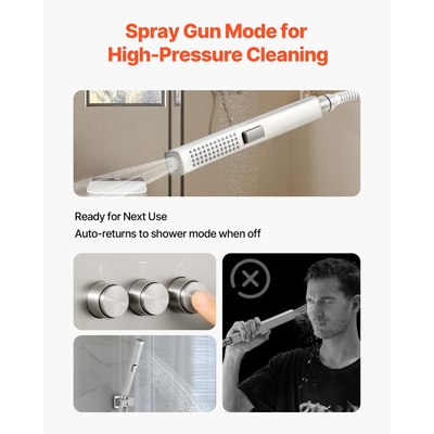 Σετ βρύσης ντους VEVOR, Σύστημα ντους βροχής οροφής 254 mm με κεφαλή τοίχου 152 mm και ψεκασμό χειρός 2 σε 1, περιστρεφόμενη βαλβίδα ορείχαλκου διπλής κεφαλής βροχής 3 λειτουργιών και κιτ περιμετρικής επένδυσης, βουρτσισμένο νικέλιο