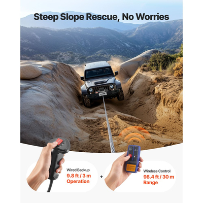 Ηλεκτρικό βαρούλκο VEVOR, χωρητικότητα φορτίου 5400 kg, βαρούλκο φορτηγού 12V DC με ατσάλινο σχοινί Φ9.1 mm x 24 m, ασύρματο και ενσύρματο τηλεχειριστήριο, αδιάβροχο IP55 για ρυμούλκηση SUV, τζιπ, ρυμουλκούμενου, σκάφους, εκτός δρόμου