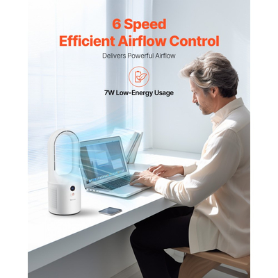 Ανεμιστήρας γραφείου VEVOR χωρίς λεπίδες, φορητός ανεμιστήρας γραφείου 12,99 ιντσών, αθόρυβος μικρός ανεμιστήρας πύργου 6 ταχυτήτων USB με επαναφορτιζόμενη μπαταρία, εύκολος καθαρισμός και φιλικός προς τα παιδιά, φυσάει κρύο αέρα για υπνοδωμάτιο, γραφείο, σπίτι
