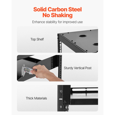 Rack δικτύου VEVOR 12U ανοιχτού πλαισίου, βάθους 585 mm, επιτοίχιο ή επιδαπέδιο, βαρέως τύπου 4 θέσεων, με αεριζόμενα ράφια και υλικό στήριξης, χωράει όλο τον εξοπλισμό δικτύωσης IT και τον εξοπλισμό AV.